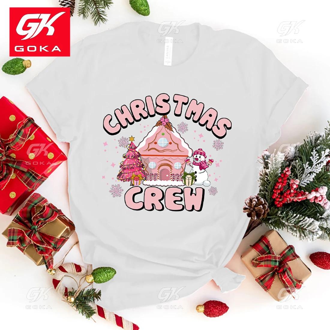

Funny Christmas Crew Print Cotton T Shirt Letter Print T Shirts Women Unisex Short Sleeve Casual Clothing Hip Hop Tops Unisex Tees S