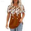 Round Neck Short-sleeved Black and White Floral Print T-shirt Women's Clothing Casual Daily Wear