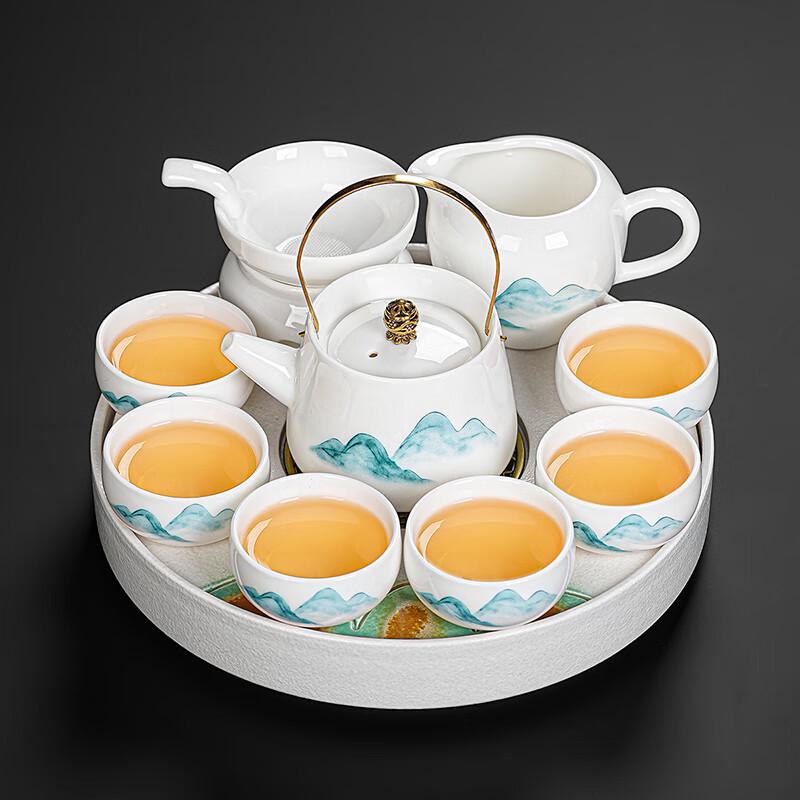 Leinuo Lard Jade Porcelain Teapot Set with Tea Tray
