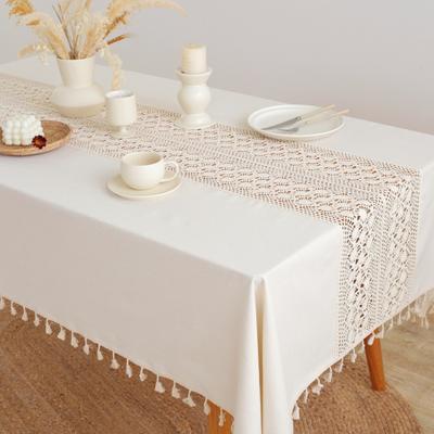 Tovaglia spessa in cotone e lino beige, semplice, con giunture cave, per scrivania, antipolvere, decorativa, da picnic.