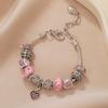 Y2K Ins Silver Plated Charm Bracelet Diy Large Hole Beads Rhinestone Heart Pendant Adjustable Chain Jewelry For Women Gift