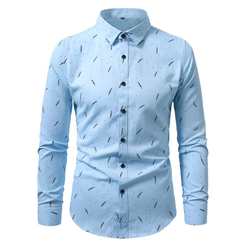 Heren Wit Rood Veerprint Lange Mouwen Dress Shirt - Slim Fit Formeel Zakelijk Casual Knoopsluiting