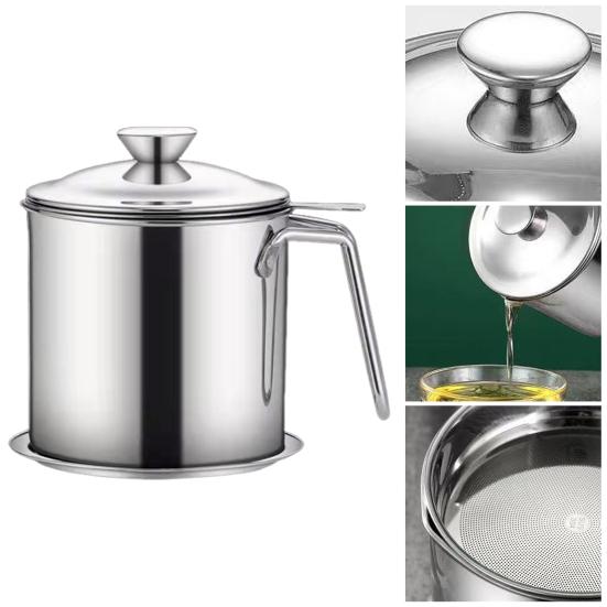 Edelstahl Ölfilterbehälter 1,3L Große Kapazität Küchenölkanne mit Feinsieb Rostfrei Spülmaschinenfest Küchenölbehälter zum Frittieren Kochen