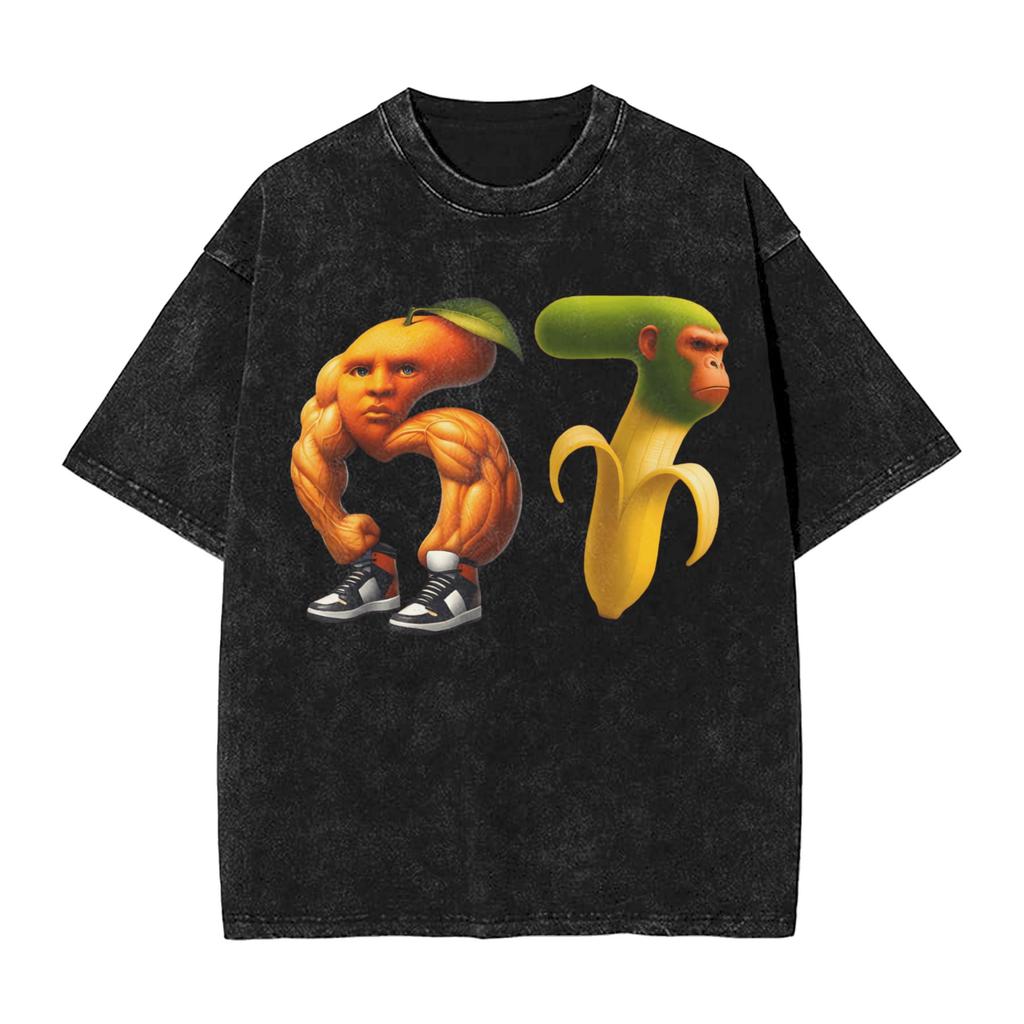 Novelty Lets Get 6 7endy Funny 67 Meme Tshirt Men Round Collar Pure Cotton Washed T Shirt Short Sleeve Tees Printed Clothing