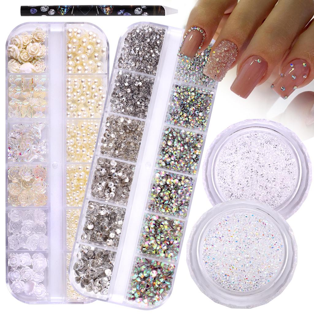 12 Grid Mixed Size Nail Art Flat Bottom Diamond 12 Grid Set Nail Art Resin Aurora Butterfly High Shiny Diy Nail Art Diamond