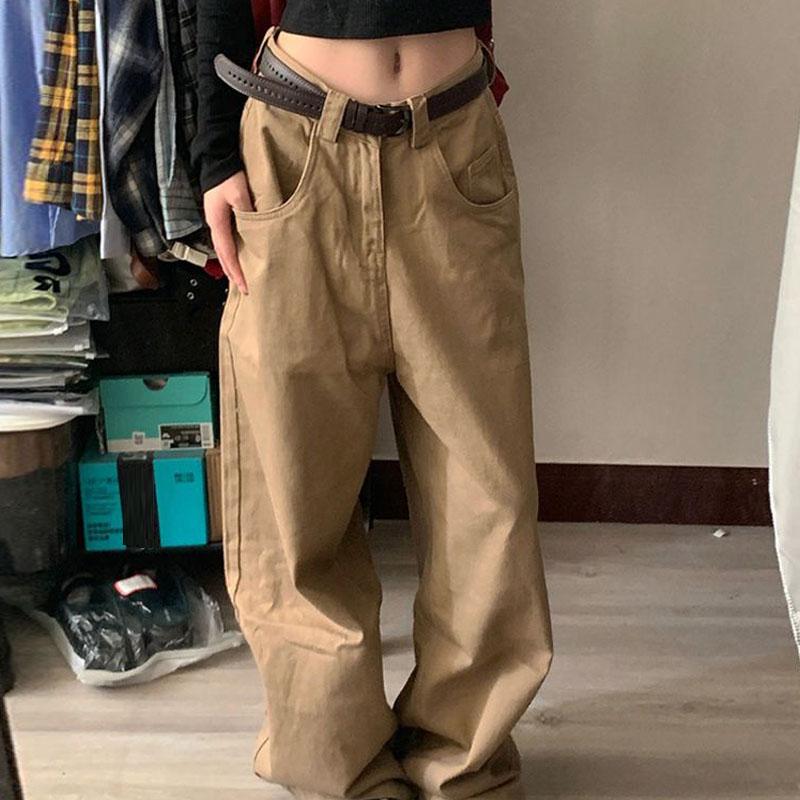 Damen Y2K Vintage Khaki Jeans Weites Bein Bggy Hose Denim Cargohose Herrenhose Koreanische Kleidung