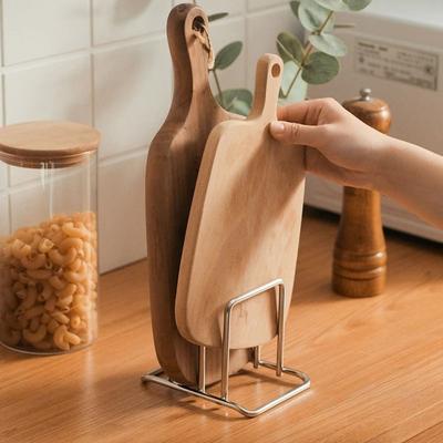 Portable Stainless Steel Cutting Board Holder Rustproof 2 Sectional Pot Lid Stand Space Saving Kitchen Storage Rack