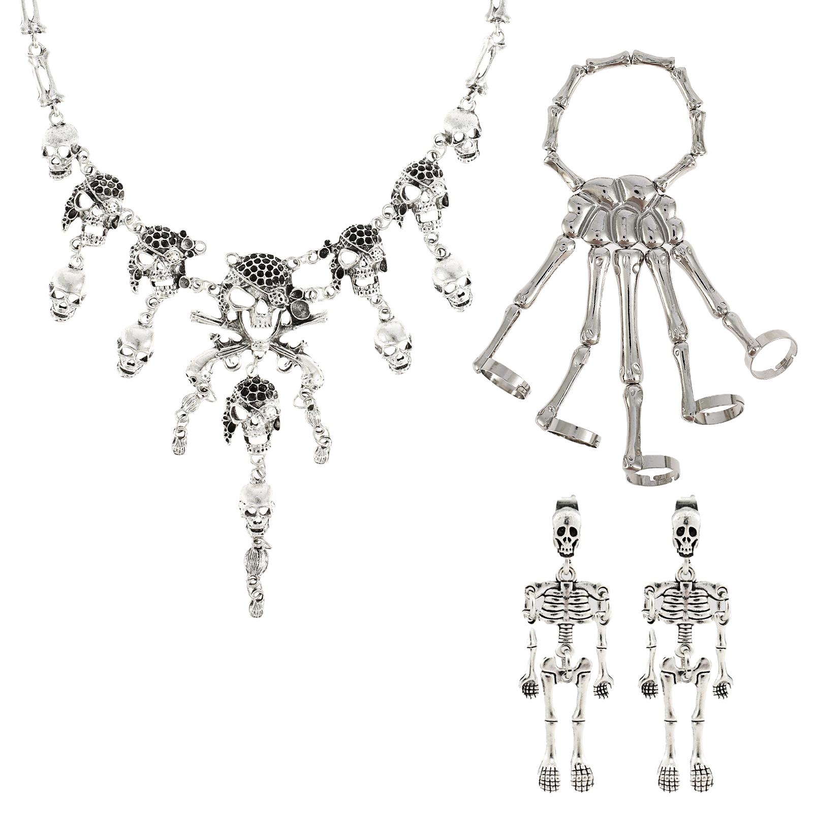 4Pcs Halloween Skeleton Jewelry Fashion Halloween Skeleton Necklace Zinc Alloy Halloween Skeleton Bracelet Exquisite Halloween