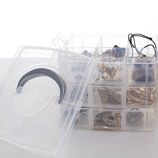 Plastic 3 Tiers Portable Detachable Storage Box Transparent Container Organizer