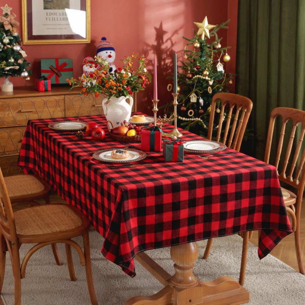 Christmas Party Tablecloth Nordic Rectangle Plaid Dining Table Cover Holiday Decor