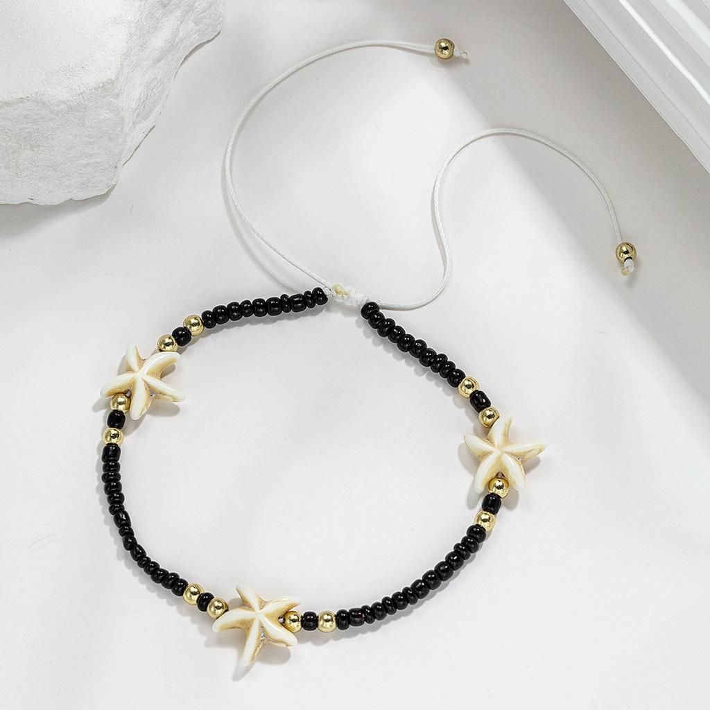 Bohemian Style Starfish Pearl Woven Adjustable Women's Anklet