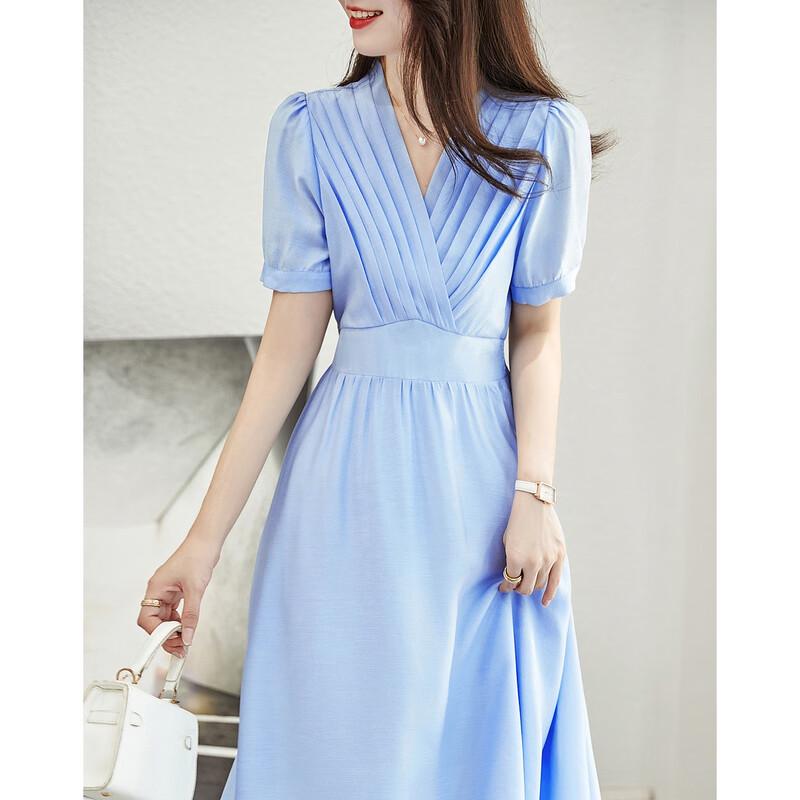

Demana Elegant Seersucker Pleated Midi Dress S