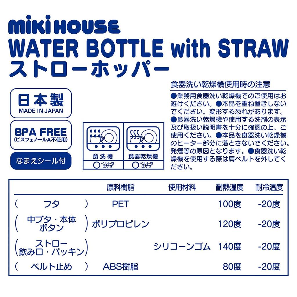 Pahar cu Pai 340ml Sticlă de Apă cu Pai Ursuleț Fabricat în Japonia Sigur pentru Mașina de Spălat Vase Băieți Fete Bebeluș Copii Grădiniță Creșă Îmbrăcăminte Roșu [Miki House]
