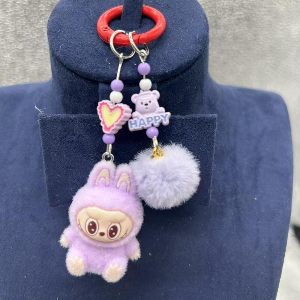 Nieuwe Labubu Pluche Mini Sleutelhanger Anime Cartoon Sleutelhanger Bedels Kawaii Mobiele Telefoon Rugzak Decoratie Autosleutel Accessoires Cadeaus