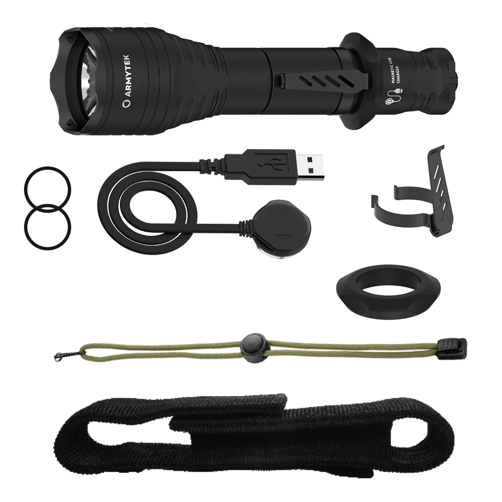 

ARMYTEK VIKING PRO Tactical Flashlight with Magnetic Charging (Built-in 18650 Rechargeable Battery), IP68 Waterproof (Cool White)