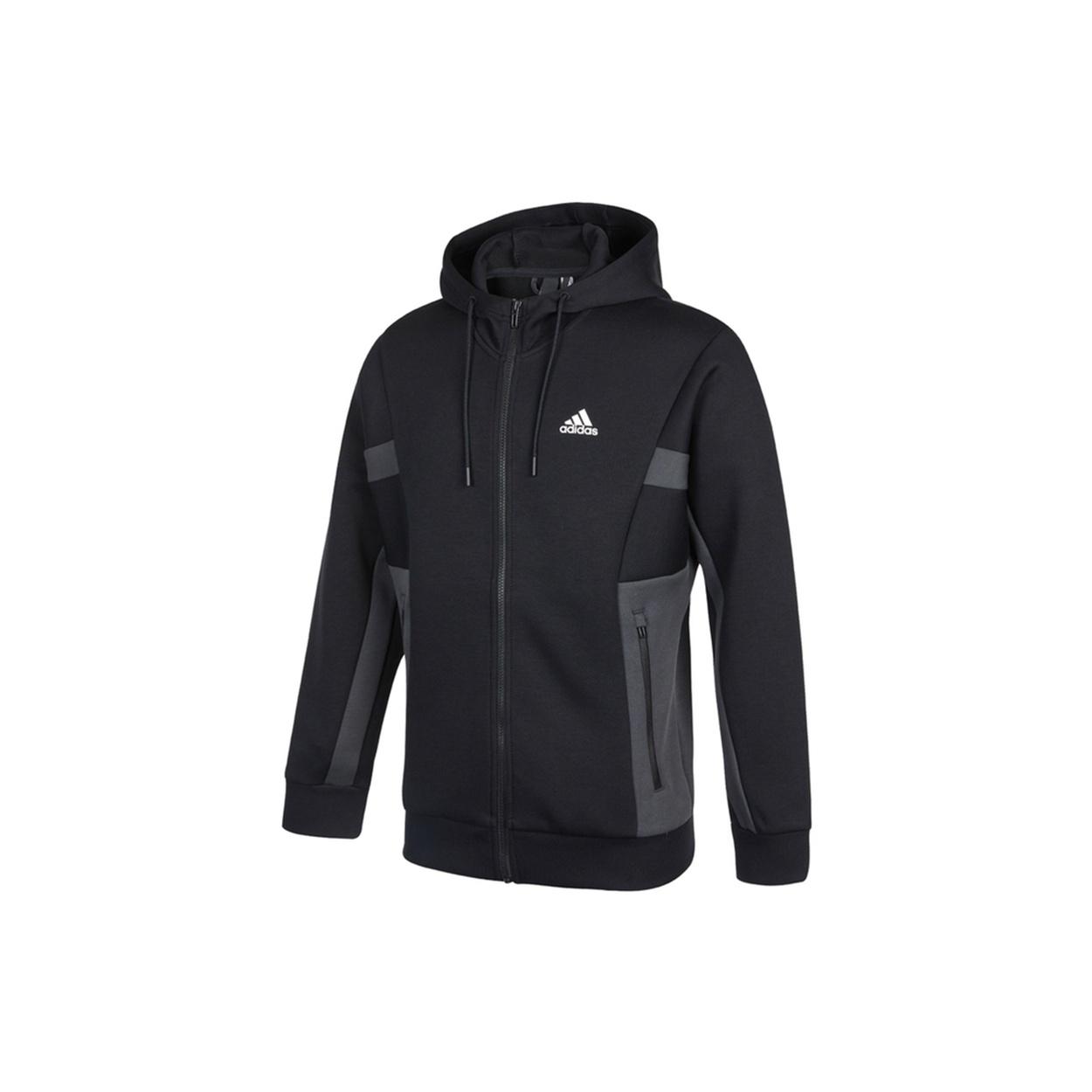 adidas St Kn Spcr Jkt Contrasting Colors Pocket Knit Sports hooded Logo Jacket Black Men s H39239 S
