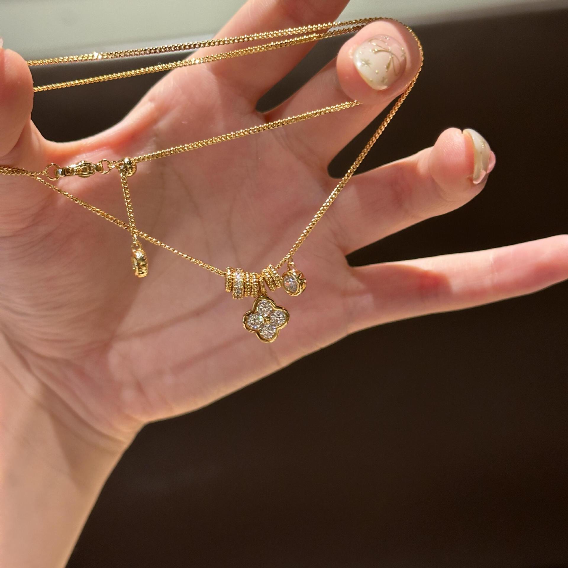 

ANENJERY Цирконий геометрический клевер капля воды кулон ожерелье для женщин изысканный роскошный высококачественный универсальный ключичный цепочка ювелирные изделия подарок золотой