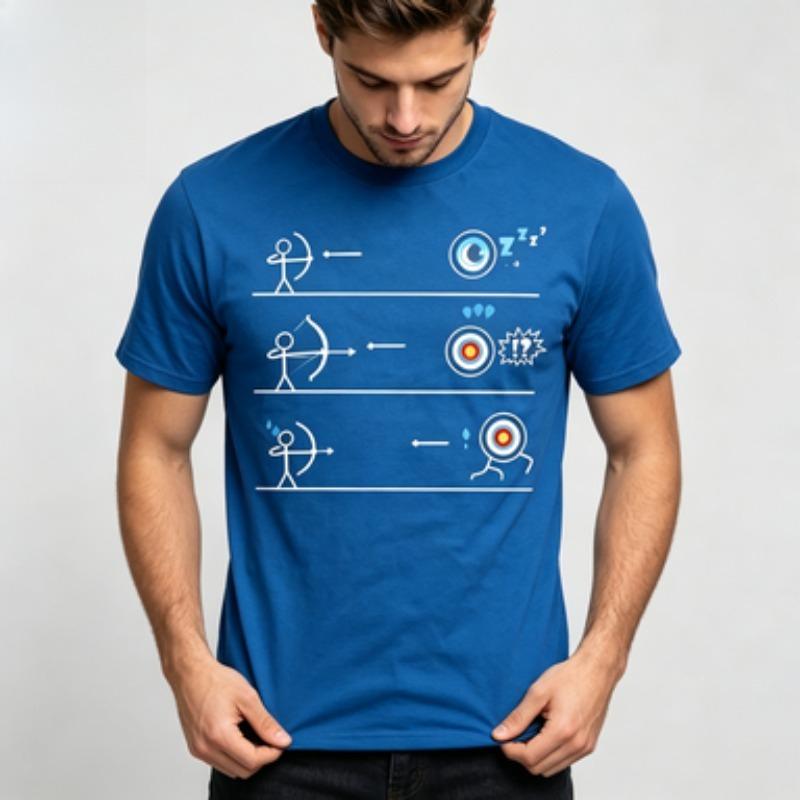 Unisex 100 Cotton O Neck T Shirt Funny Stick Figure Archer Three Scene Target Shooting Mood Graphic Archery Short Sleeve Tee Tops