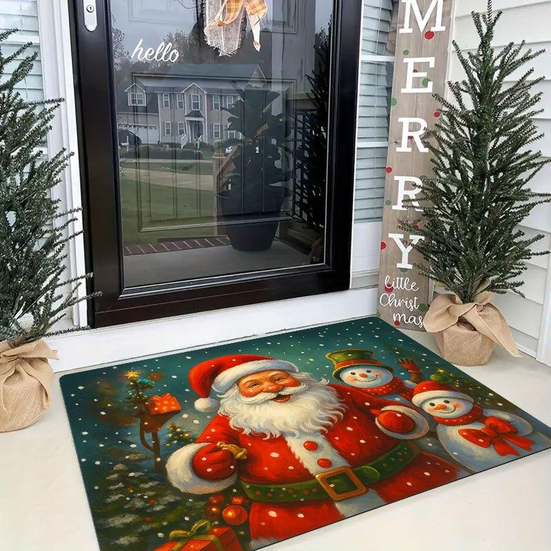 1Pcs Anti Fatigue Kitchen Rugs Santa Claus  Snowman Print Waterproof Non-Slip Thick Cushioned Kitchen Mat Heavy Duty Comfort Standing Mat for Kitchen