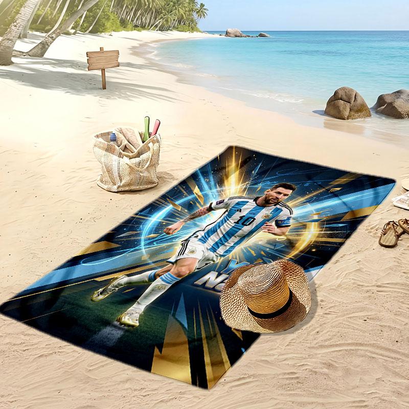 Asciugamano da Spiaggia Personalizzato Stampato Lionel Messi Logo Calcio Supporto Nome Personalizzato Testo Asciugamano Assorbente Per Sport Viaggio Regalo Speciale