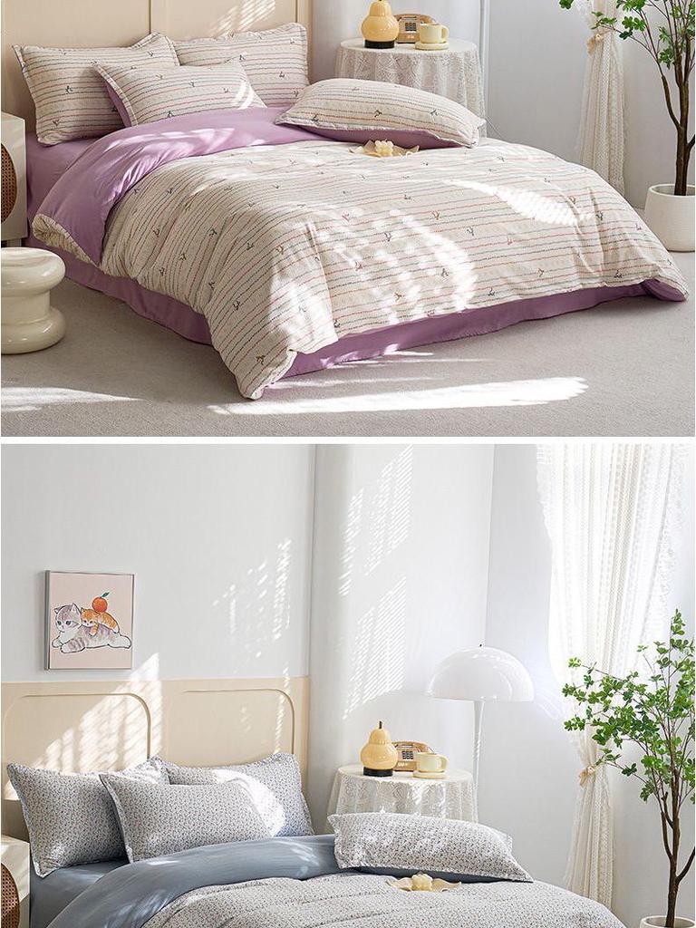 G5Z Doppellagiges Reines Baumwoll-Musselin-Bettwäscheset: Bettbezug, Bettlaken & Kissenbezug - Maschinenwaschbar & Anpassbar