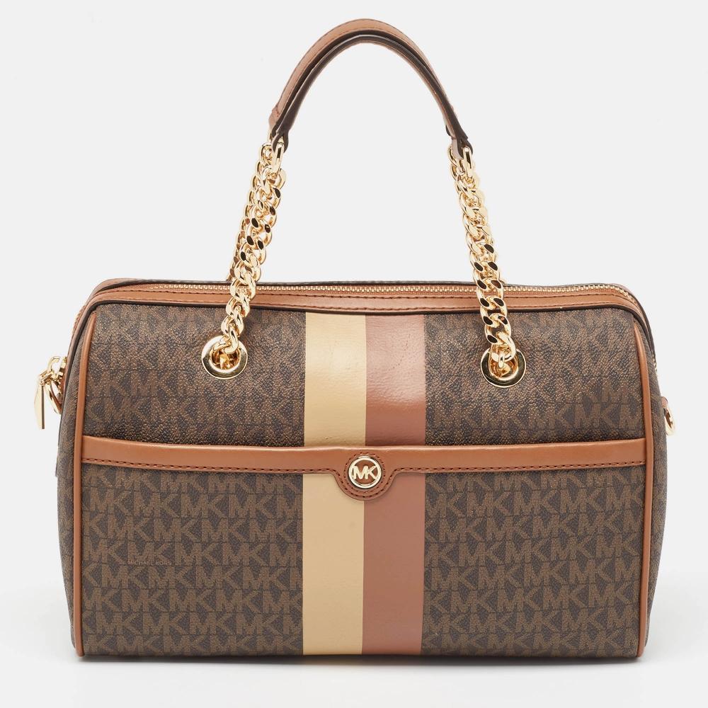 

Сумка Blaire Michael Kors Signature из парусины с покрытием, средний размер, в полоску, коричневая