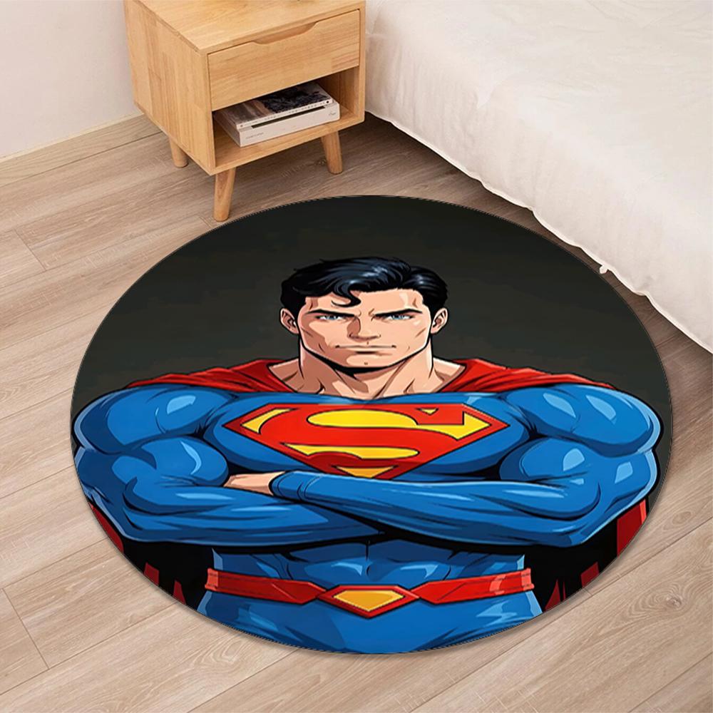 SUPERMAN Printed Round Rug Carpet Chair Rug Area Rug Entryway Doormats,for Office Chair Living Room Bedroom Kitchen Room.