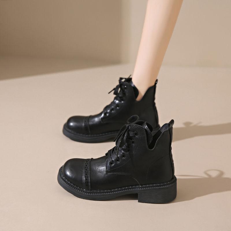 Fashion Retro Style Booties Non Slip Black Chunky Heel Large Size Warm Ankle Boots for Women New In Sale Pu Autumn Hot Woman Short Shoes