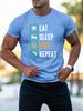 Unisex Crew Neck Tee Gym Lover Eat Sleep Gym Repeat Text Print Soft Cotton Loose Short Sleeve Summer Casual Male Streetwear Tops
