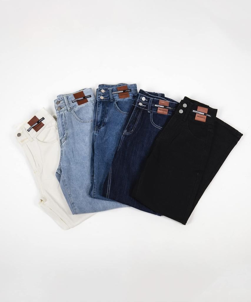 Denim Denim White Loose Plus Sizes Available [Imoha] Women's High-Waisted Wide-Leg Pants, Wide-Leg Pants, Bottoms, Figure-Flattering Jeans, Pockets,