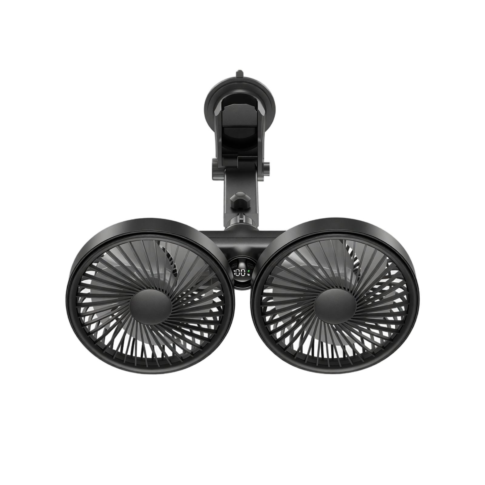 Adjustable Dual Head Car Fan Strong Airflow Retractable Rear Seat Vehicle Fan with Multi Angle Rotation for Interior Cooling 1 чёрный