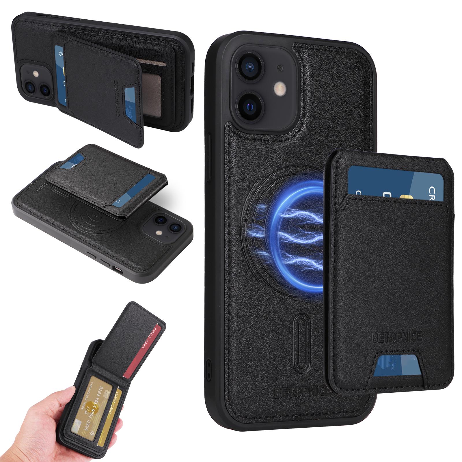 

Для iPhone 12 Pro 6,1 дюйма/iPhone 12 6,1 дюйма Магнітний чохол BETOPNICE Шкіряна задня кришка для телефону з блокуванням RFID та знімною кишенькою для карток Black