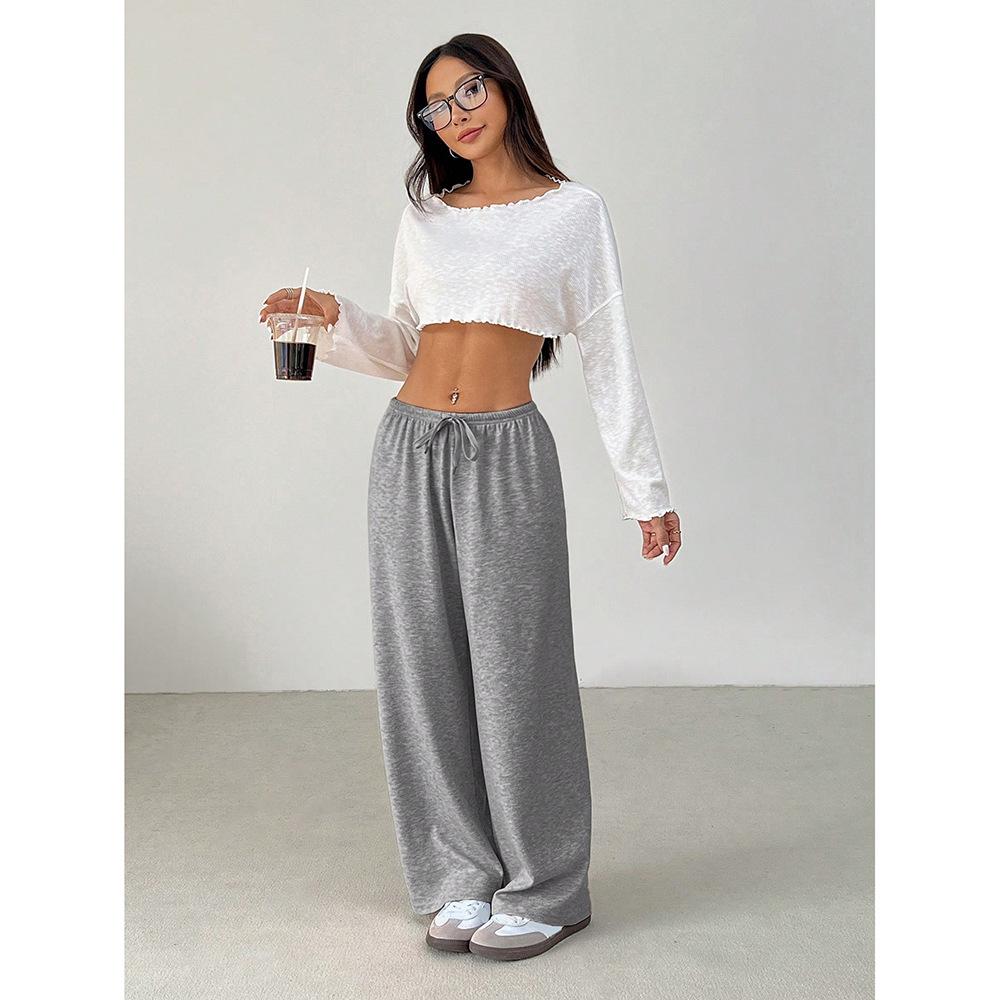 New simple casual pants women's front lace-up sweatpants loose wide-leg long pants
