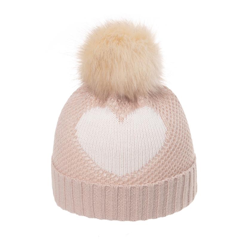 Korean Version of Autumn and Winter Warm Children's Love Knitted Hat Hairball Wool Hat Autumn and Winter Outdoor Cold Knitted Hat Girls
