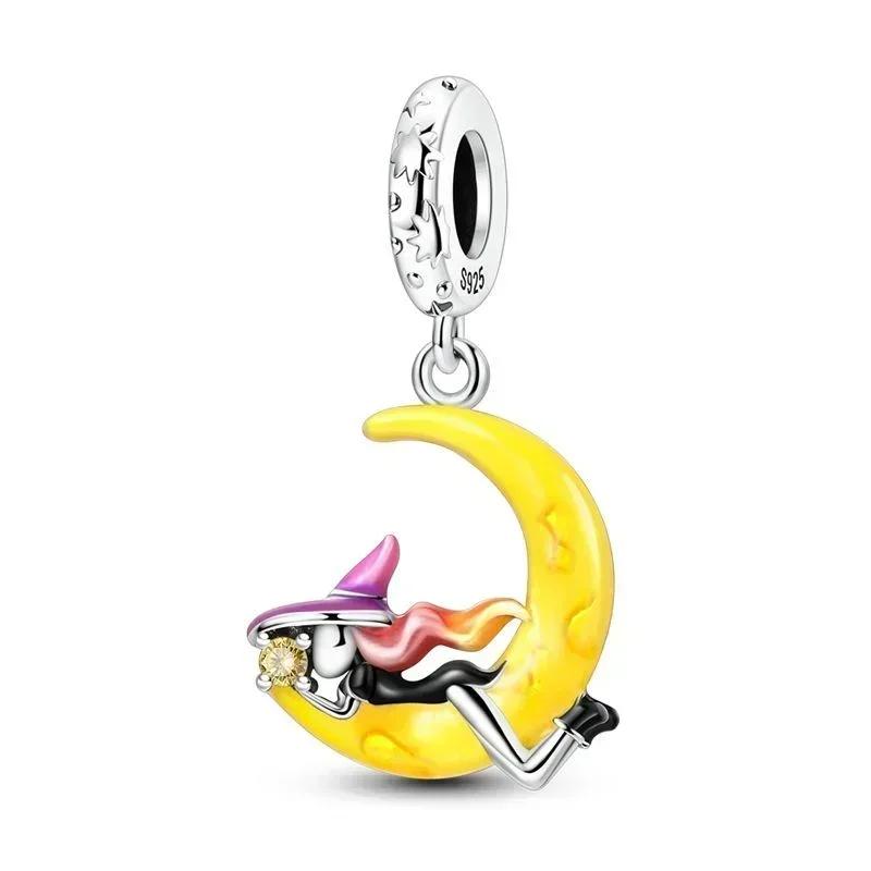 Halloween Copper Skull Charm Luminous Pumpkin Ghost Clown Bead Pendant Ring Necklace Bracelet Diy Jewelry Gift
