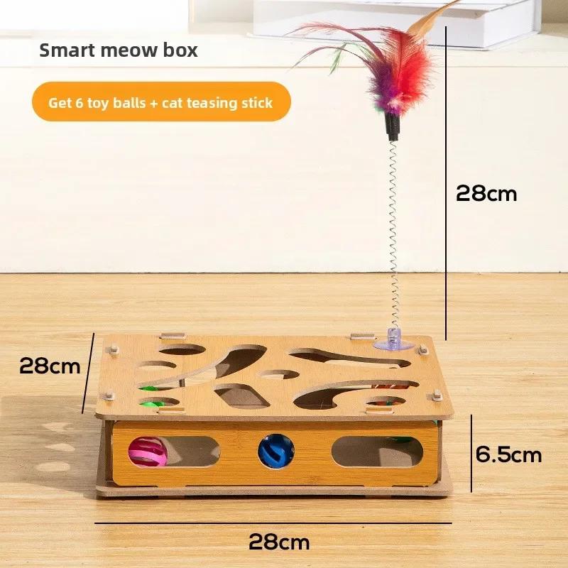 Interactive Cat Toy Puzzle Box Wooden Treat Maze Play For Toy Box Fun Interactive Cat Toy Hide and Seek Cat Agility Toys