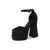 Salto Alto Preto de Salto Grosso Que Não Cansa Seus Pés, Cetim Impermeável Plataforma Retrô Mary Jane Sapatos Femininos