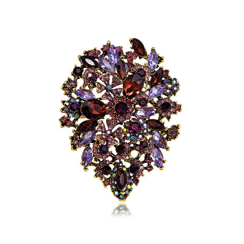 1PC Vintage Large Flower Brooch Inlaid With Artificial Zirconia Flower Brooch Banquet Party Wedding Clothing Accessories Fashion Jewelry