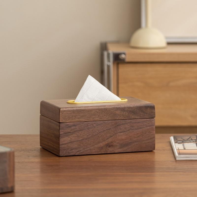 Black Walnut Wooden Tissue Case Luxury Magnetic Attraction Rectangular Tissue Box Aesthetic Boxes Kitchen Storage Organizer