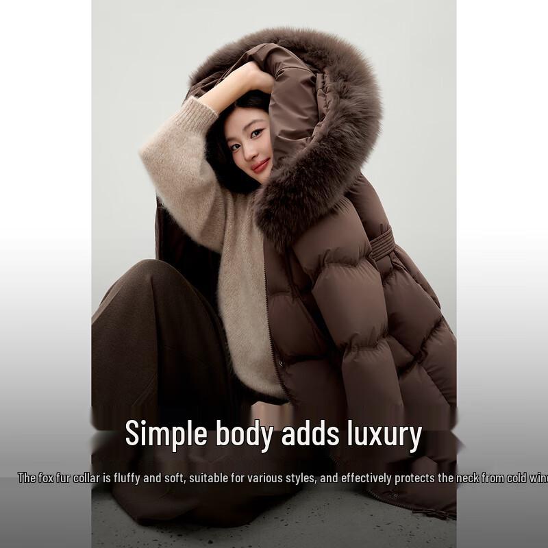 

Элегантный женский длинный пуховик со съемным воротником из лисьего меха XL