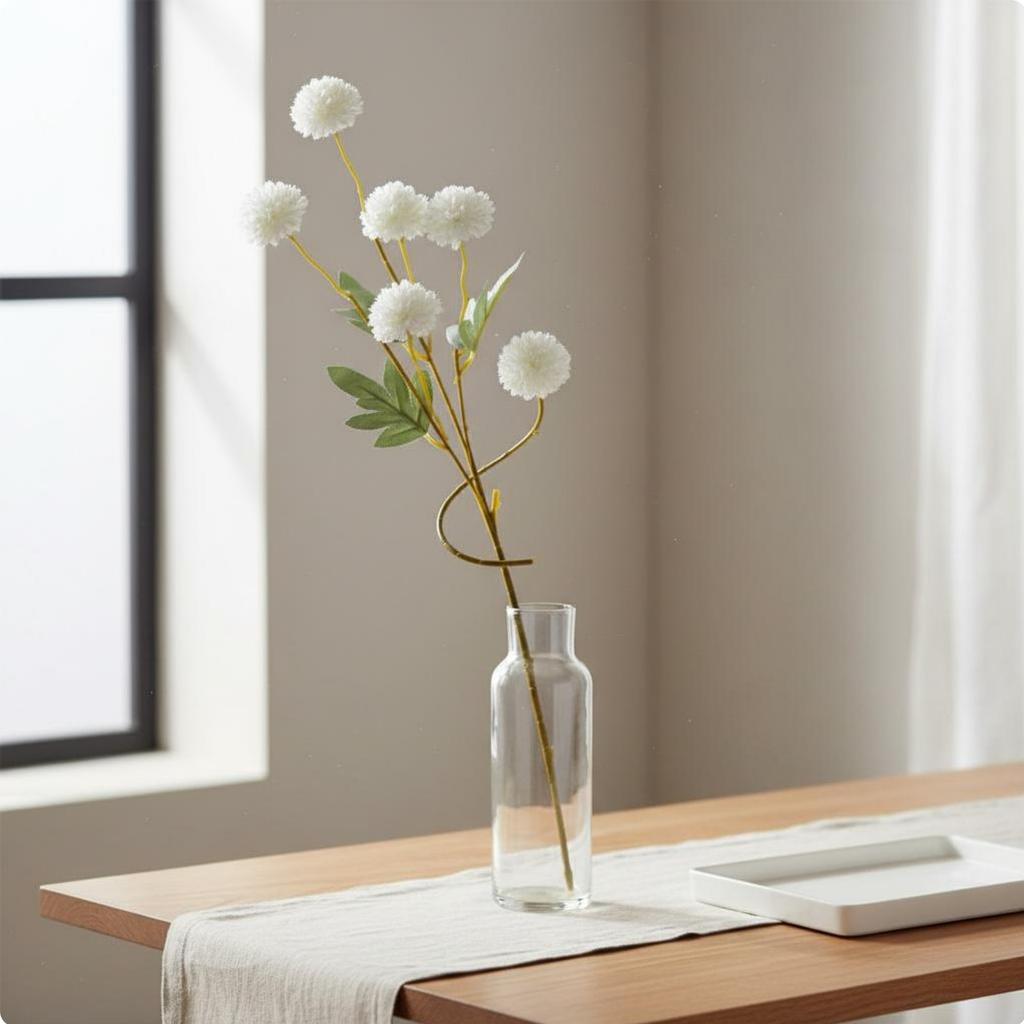 5-Head Chrysanthemum Spray Lively Hues Fake Chrysanthemum Sphere Artificial Puffball Stalk Reusable Faux Sphere Flower Stalk