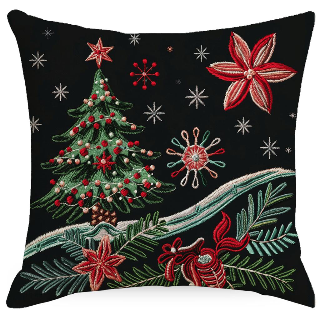 New Christmas Pillowcase Linen Imitation Embroidery Print Classic Christmas Tree Decorative Cushions Cover for Sofa Home Decor