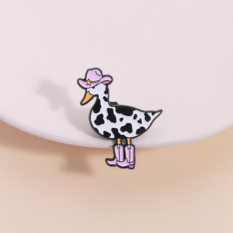 Pink Cow Cowgirl Duck Enamel Pin Western Duck Cowboy Boots Silly Goose Animal Brooch Lapel Badge Funny Jewelry Gift For Friends