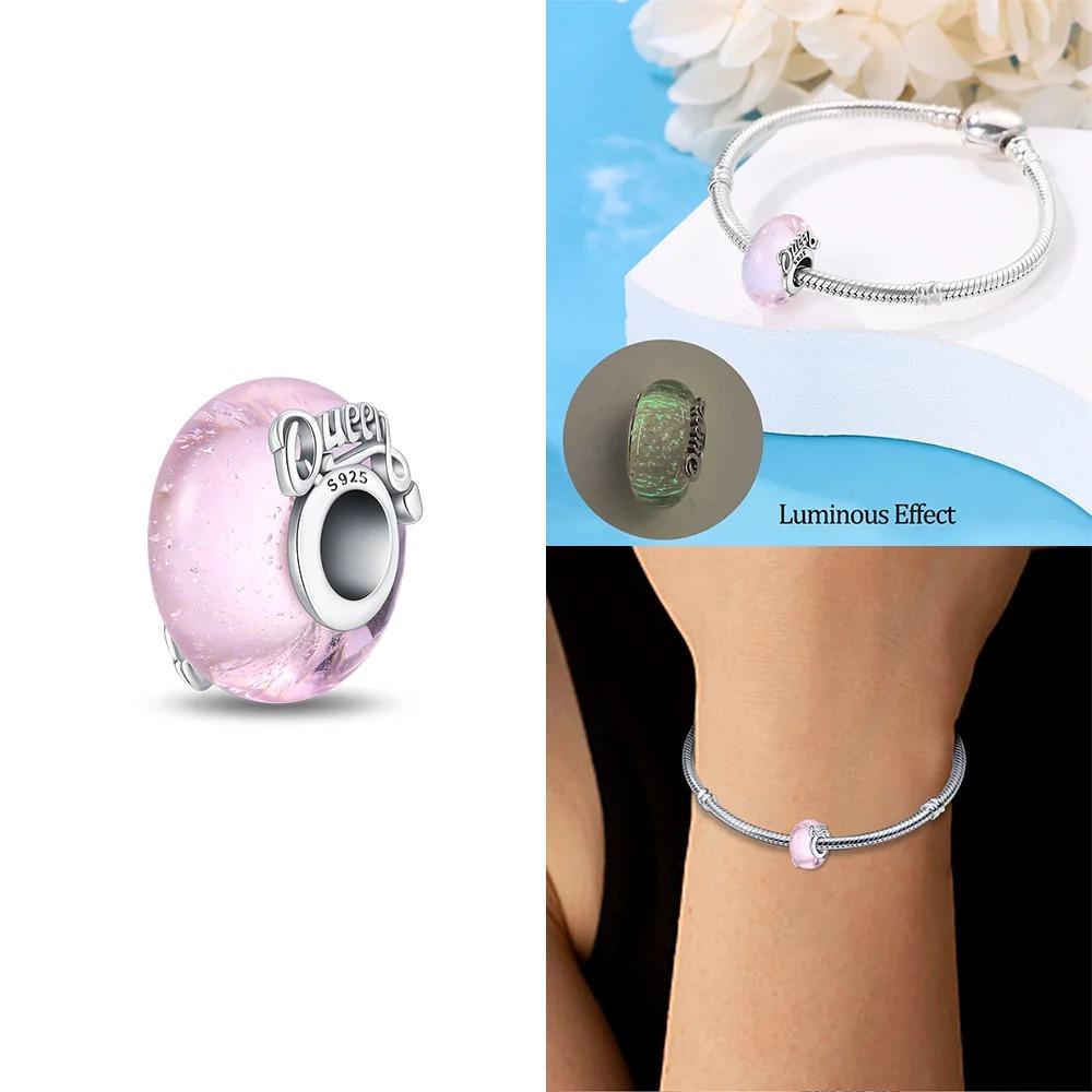 Original Rosa Glasperlen Blaue Romantische Perlen 925 Silber Charms für Frauen DIY Schmuckherstellung Armband Passend