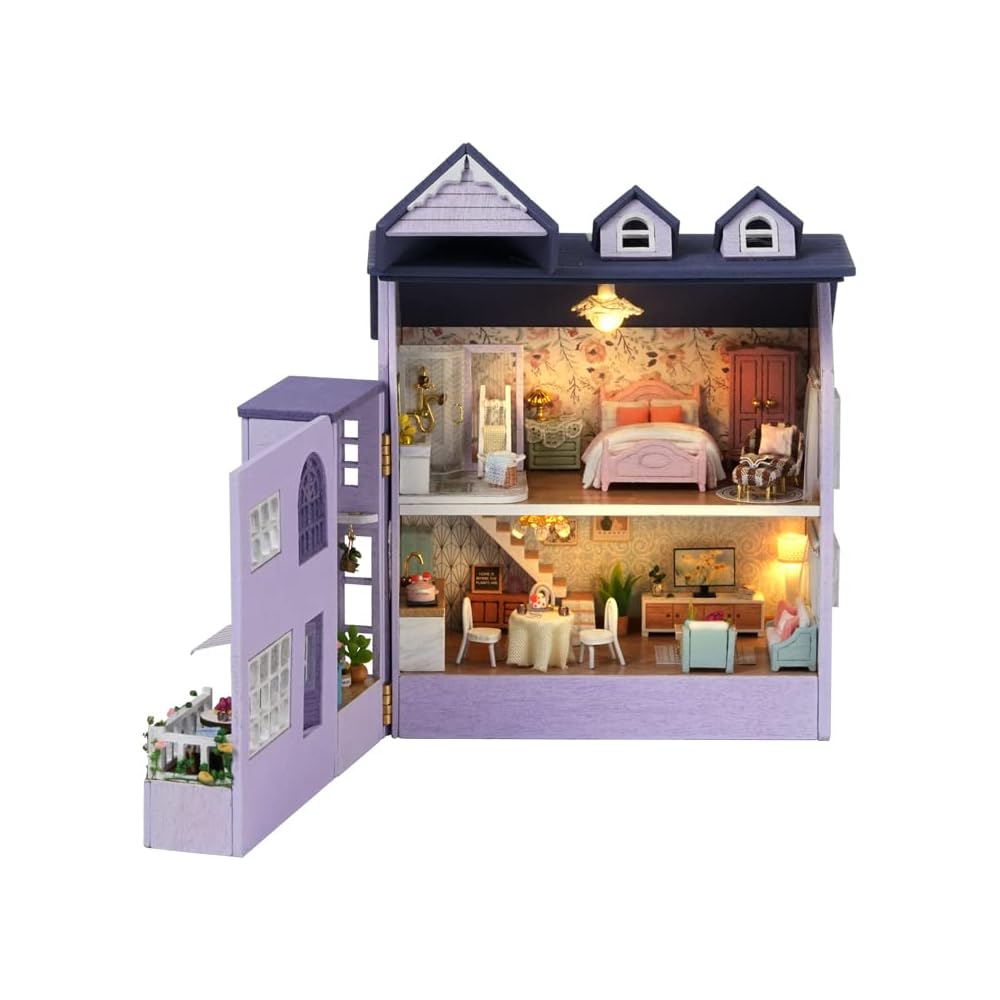 

Spilay DIY Miniature Wooden Dollhouse Kit with Furniture Set and LED Light 3D Puzzle Toy for Ages 14 and Up