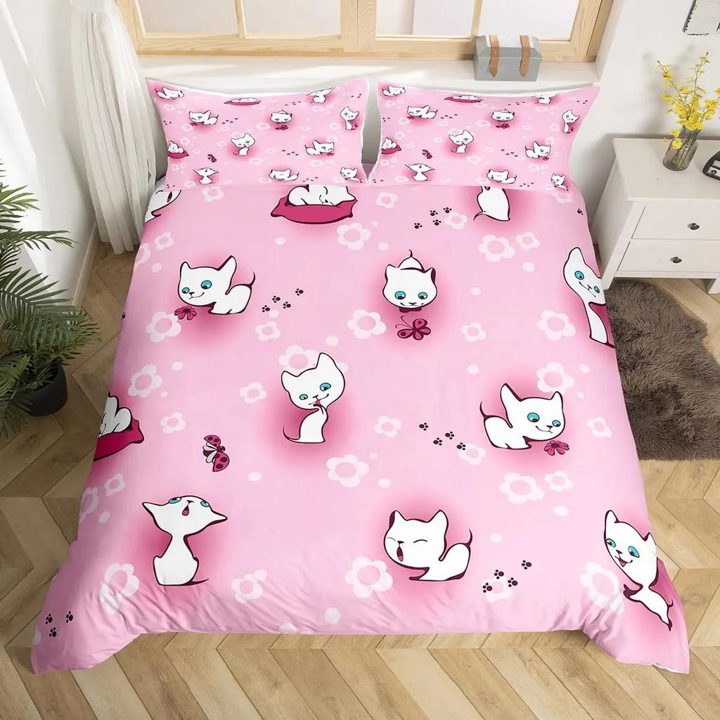Blue Cartoon Cat Paw Print Duvet Cover For Children Boys And Girls Duvet Cover Cute Pet Cat For Bedroom Decorations Queen King