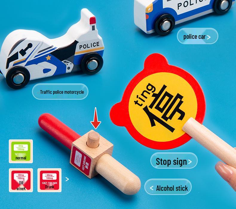 Wooden Traffic Police & Firefighter Role Play Toy Set for Kids Ages 3-6