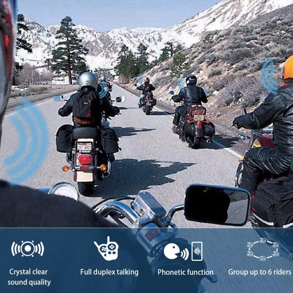 V6 PLUS Motorcycle Bluetooth Helmet Intercom Headset Waterproof Music Player 1500M Interphone Communicator for 6 Riders