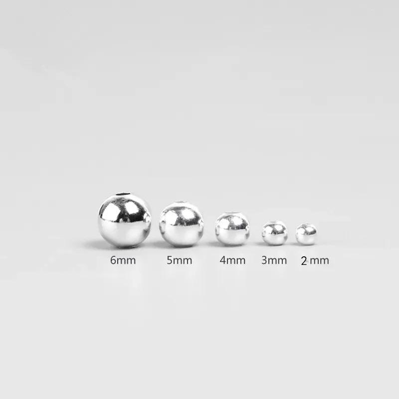 Echte 925 Silber Runde Perlen Abstandshalter Perlen Schmuckherstellung Lose Perlen Fundstück für DIY Armband Halskette Zubehör