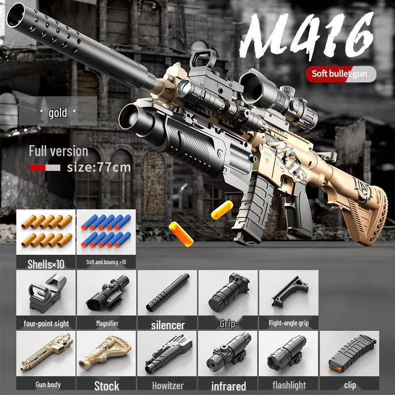 

M416 Игрушечный пистолет с ручным затвором и мягкими пулями для детей - Симуляция штурмовой винтовки с выбросом гильз для мальчиков